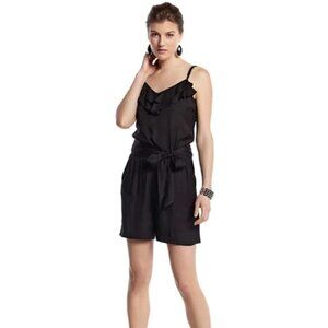 White House Black Market Black Ruffle Top Braided Strap Shorts Romper Jumper